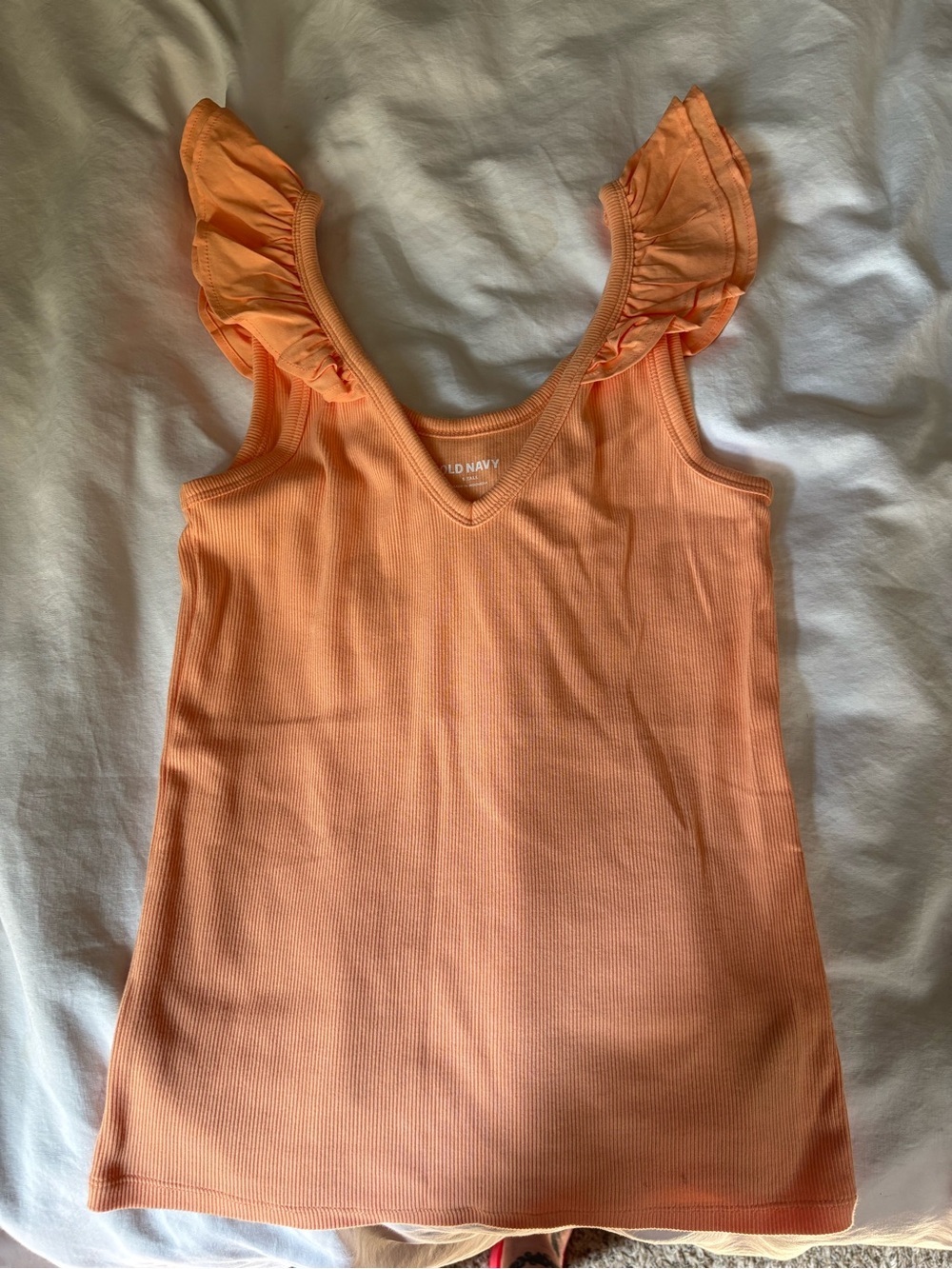 Old Navy Peach-Orange Ruffle Strap Ribbed Tank - Picture 1 of 6